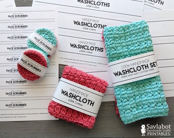 Washcloth Printable Tag Set, Face Scrubbies Wrap, printable gift tags, labels, market display DIY Packaging, printable spa set wrap labels