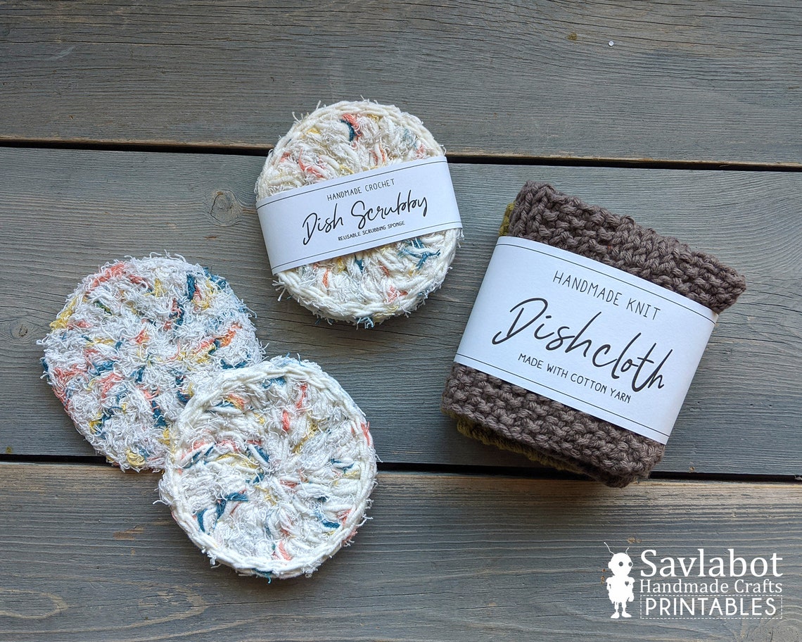 Printable Dish Scrubby Tags and Wraps Crochet Dishcloth Wrap Etsy