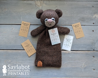 Lovey Bear utskrivbar skötseletikett och hängetikettset