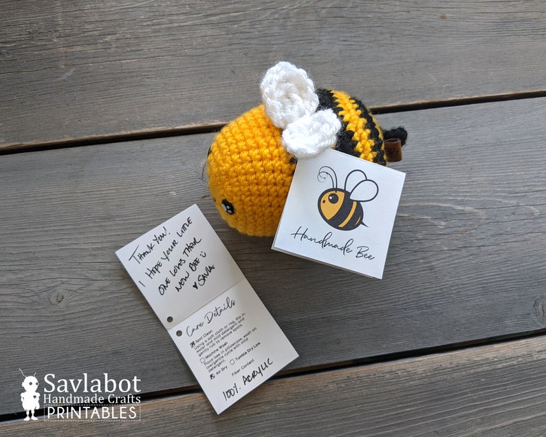 Printable BEE Amigurumi Plush Toy Care Tag Set image 6