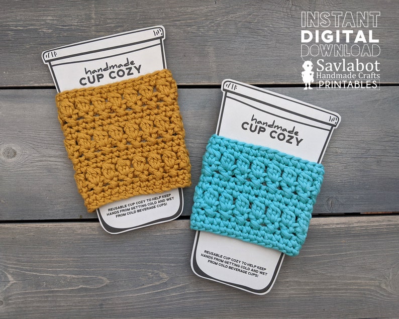 Iced Coffee Cup Cozy Template, Printable Crochet Coffee Cup Sleeve Holder, Cold Beverage Cup Packaging Market Display, Downloadable PDF image 3