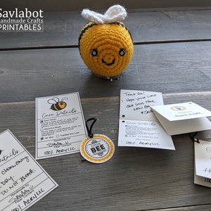 Printable BEE Amigurumi Plush Toy Care Tag Set image 4