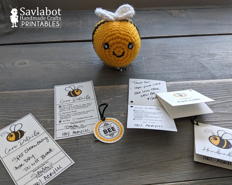 Printable BEE Amigurumi Plush Toy Care Tag Set image 4
