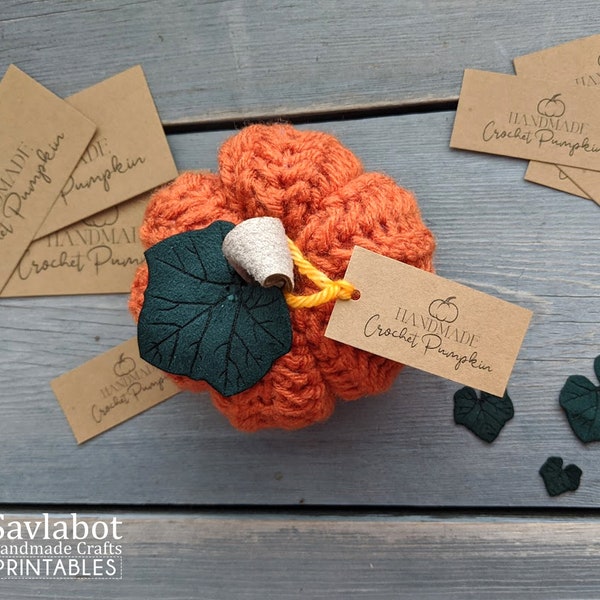 Printable Pumpkin tags, Knit and Crochet, knitting gifts, crochet gift, packaging, crafts, DIY printables for market booth display and prep