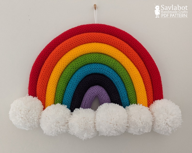 Pattern Rainbow Wall Hanging knit pattern Addi Express Tutorial for rainbow wall hanging, home decor, Ruby Ball Knit Cactus bonus pattern image 1