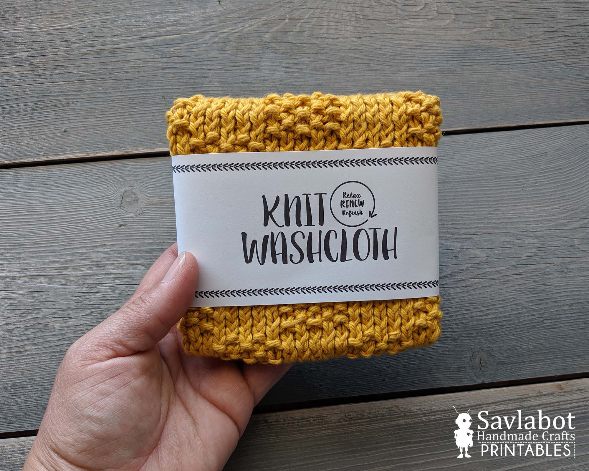 Custom Knitting & Crochet Tags Labels, Washcloth Wrap, Printable