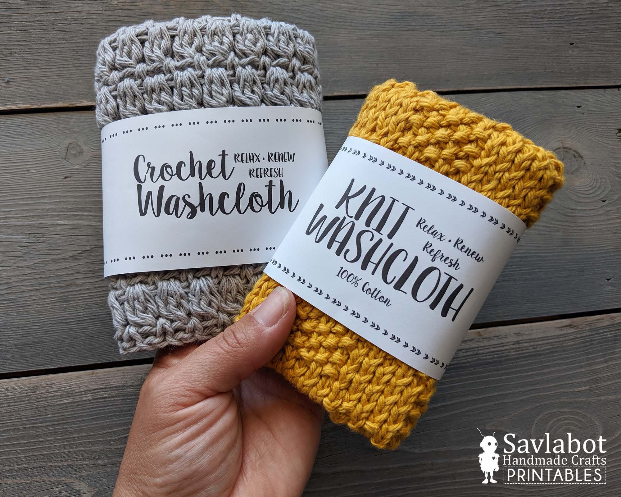 Knitting & Crochet Tags Labels, Washcloth Wrap, Printable Gift