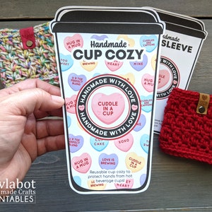 Valentine&#39;s Day Cup Cozy and Cup Sleeve Printable PDF files - Instant Digital Download