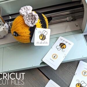 CRICUT Bee Care Tags for BEE Amigurumi knit and crochet toys and plushies, Downloadable png file for Cricut