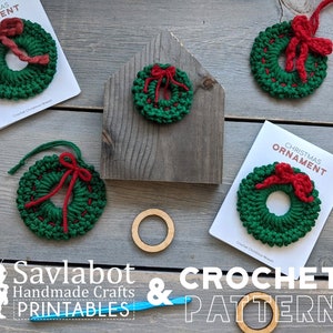 Christmas Ornament and Coaster Printable Packaging, Holiday Crochet Wreath Ornament Pattern included Candy Cane Christmas