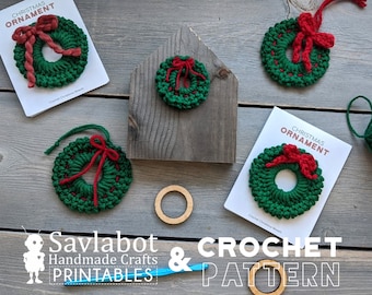 Christmas Ornament & Coaster Printable Packaging, Crochet Wreath Pattern (PDF Pattern)