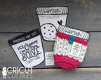 CRICUT Ice Cream Pint Cozy Print Then Cut Files for Cricut and Silhouette, Fits most Handmade Crochet and Knit Ice Cream Pint Cozies