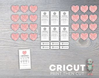 CRICUT YARN HEART Care Tag Printables for handmade items, Market Display, Downloadable png file for Cricut and Silhouette