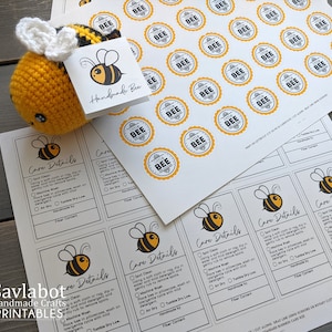 Printable BEE Amigurumi Plush Toy Care Tag Set image 1