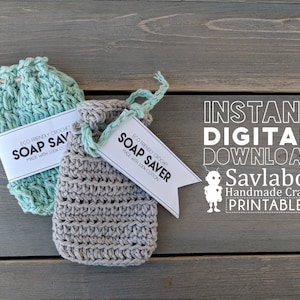 Etichette stampabili per il risparmio del sapone, etichette per avvolgere sacchetti per il risparmio del sapone all'uncinetto, preparazione del mercato, set di imballaggi stampabili fai da te