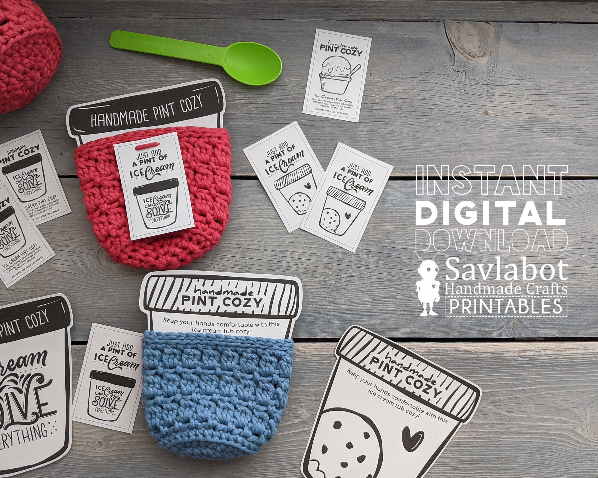 Ice Cream Pint Cozy Printable Display Cards | Etsy