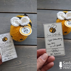 Printable BEE Amigurumi Plush Toy Care Tag Set image 3