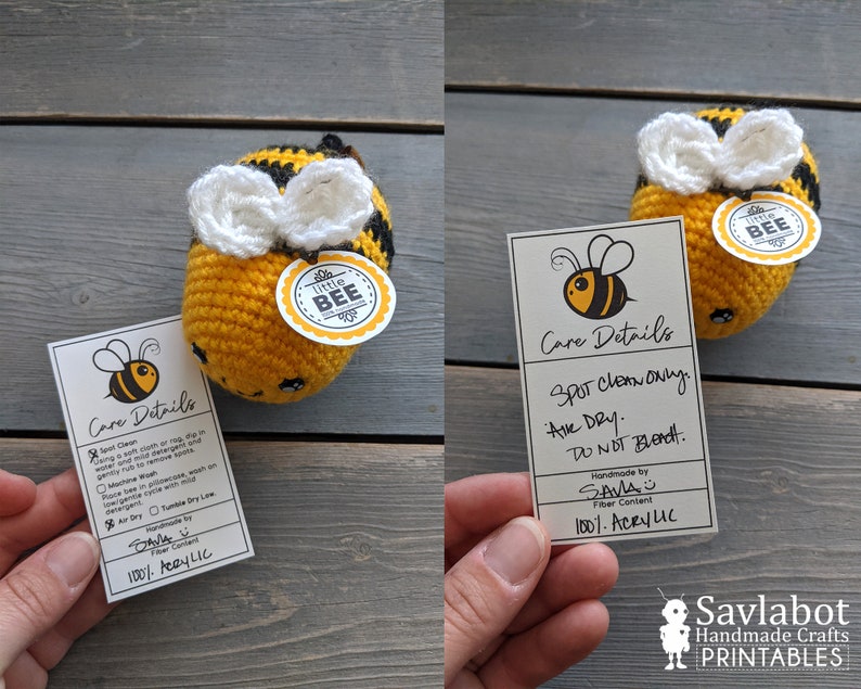Printable BEE Amigurumi Plush Toy Care Tag Set image 3