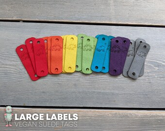 DINOSAUR Vegan Suede Tags, Rainbow  Color Beanie Product Labels for handmade items, Vegan Suede Leather Tags for Knit and Crochet products