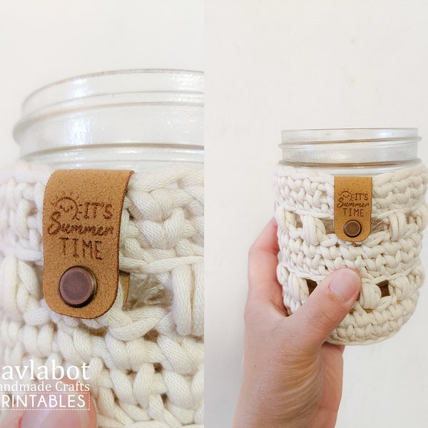 Faux Suede Summer Time Cup Cozy, Pint Cozy, Beer Cozy Product Labels for handmade knit and crochet cozies