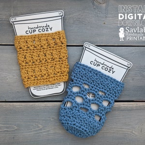 Iced Coffee Cup Cozy Template, Printable Crochet Coffee Cup Sleeve Holder, Cold Beverage Cup Packaging Market Display, Downloadable PDF image 1