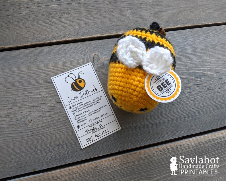 Printable BEE Amigurumi Plush Toy Care Tag Set image 5