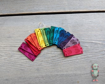 RAINBOW Tiny Vegan Suede Scrunchies Product Labels