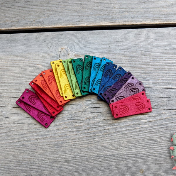 RAINBOW Tiny Vegan Suede Scrunchies Product Labels