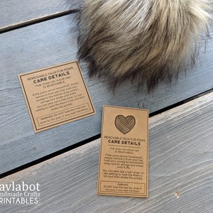 Printable Removable Faux Fur Pom Pom Care Detail Tags