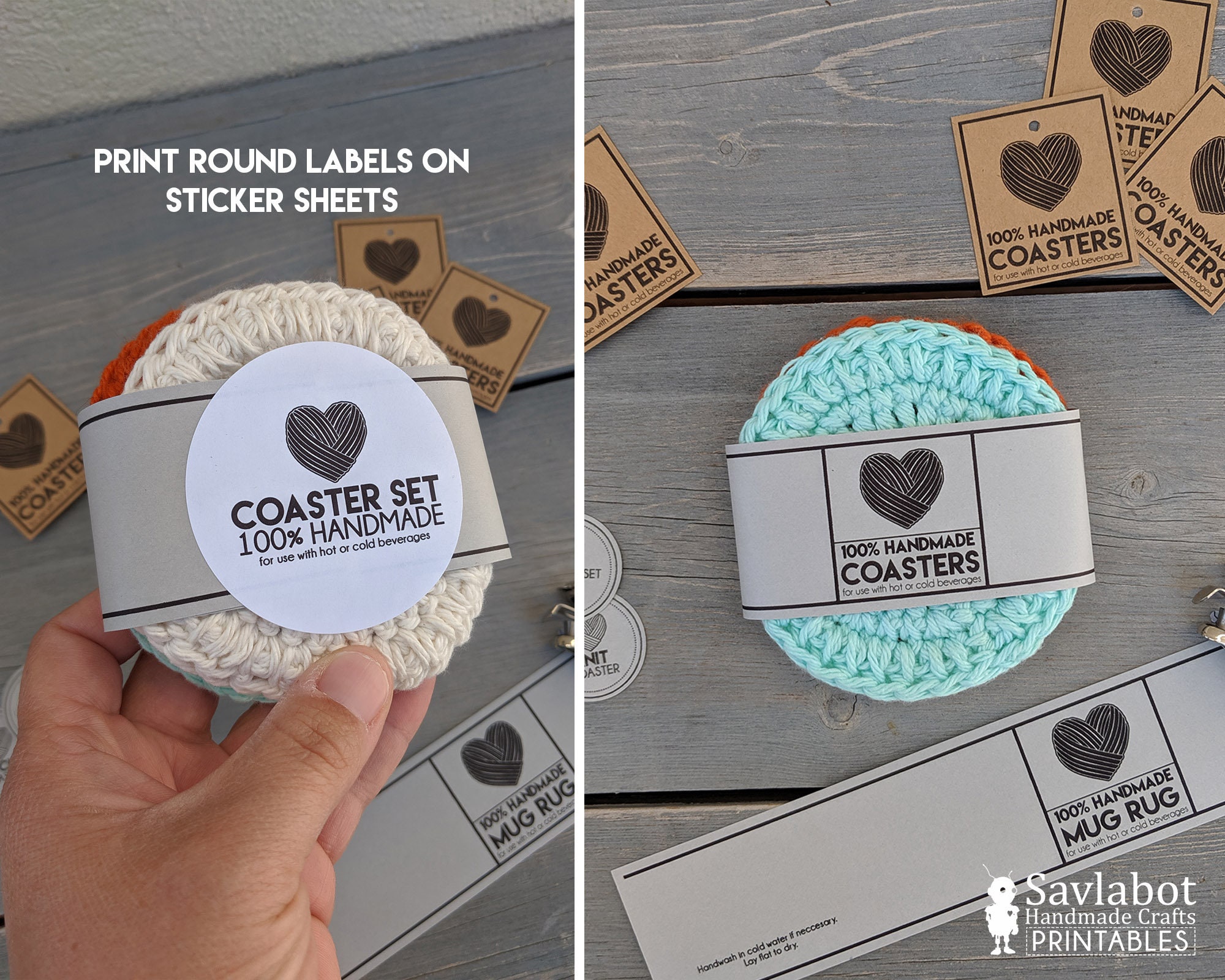 Printable Coaster Tags and Labels Knit Crochet Coaster Sets Etsy