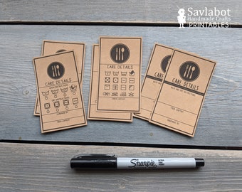 Handmade Item Care Instruction Tags, Printable Business Card Size (PDF)