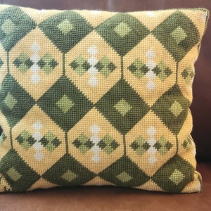1970s Bargello style embroidered throw pillow