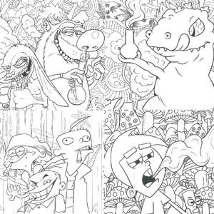 Personajes de dibujos animados de los años 90 420 páginas para colorear digitales para adultos