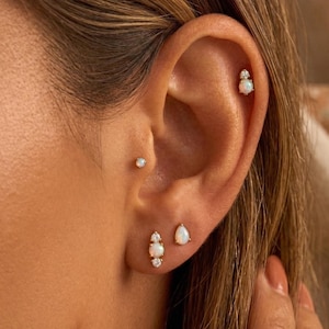 Tiny opal helix earrings 16G stud 18G earring flat back Conch piercing cartilage Unique jewelry for Her