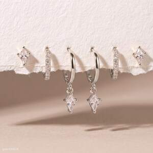 Boucles d'oreilles argentées à superposer, créoles Huggies, puces d'oreilles délicates en zircon cubique, ensemble de boucles d'oreilles en diamant, piercings cartilage, boucles d'oreilles empilables