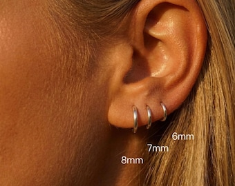 Tiny silver hoops dainty Minimalist huggie Sleeper earrings cartilage Small helix Stacking jewelry