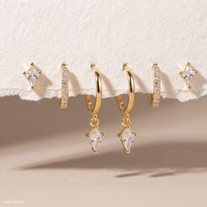 Orecchini a cerchio in oro 18 carati, orecchini a perno delicati con zirconi cubici, set di orecchini con diamanti, piercing alla cartilagine, orecchini impilabili