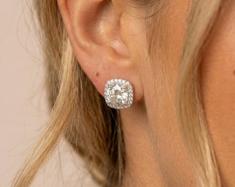 Diamond studs dainty Moissanite stud CZ earrings Surgical Steel Flat Back jewelry set