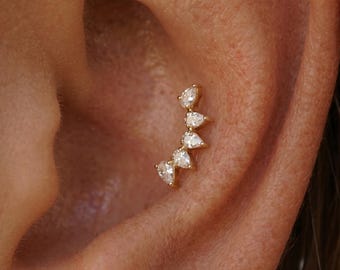 Gold titanium ear climber cartilage earring conch labret Stud helix 16G flat back tragus Dainty jewelry