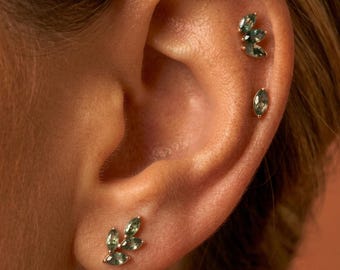 Moss agate earrings Conch Tragus Helix Flat back earring 16G Titanium Cartilage stud Piercing jewelry ear