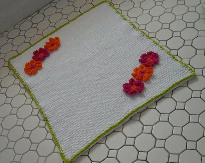 Handmade Knitted Cotton Bath Mat With Handmade Crocheted Etsy