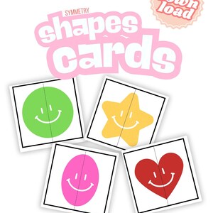 Symmetry Shapes Cards, Geometric Shape Matching Game, Toddler Matching Activity, Preschool Printable, Kindergarten Visual Learning Cards