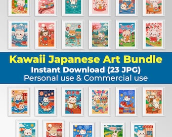 Kawaii Japanese Art Prints: Kids Room Decor (Digital Download, 23 JPGs