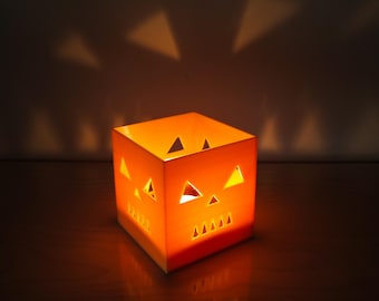 Halloween Pumpkin Cube Tealight Candle Holder