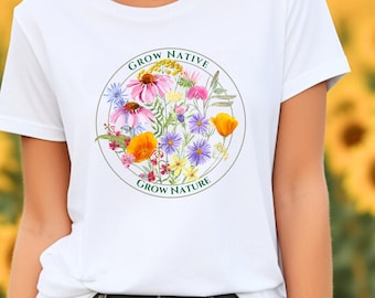 Camiseta con plantas autóctonas, camiseta con estampado botánico, regalo para amantes de la naturaleza