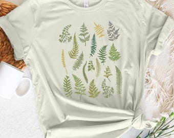 Camiseta con estampado de helecho y hojas, camiseta con estampado botánico