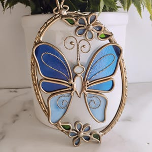 Blue Butterfly Stained Glass Suncatcher