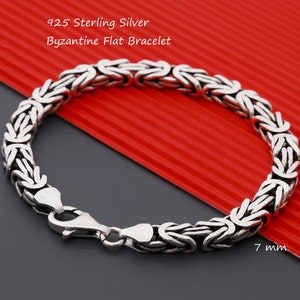 925 Sterling Silver Byzantine Bracelet Men, Viking Bali Oxidized Flat Long Heavy Thick Chain Women, Birthday Jewelry Gifts Her Him wife Dad