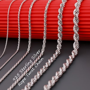 925 Sterling Silver Rope Chain Necklace Men, Twisted Diamond Cut Pendant Long Charm Chain Women, Birthday Jewelry Gifts Her Him Wife Husband