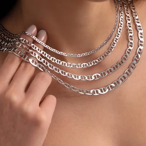 925 Sterling Silver Mariner Chain Necklace Women, Anchor Flat Long Solid Choker Charm Chain Men, Birthday Jewelry Gifts Her Him Wife Husband